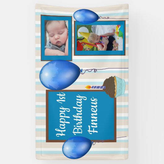 男パーソナライズされたの子の青の誕生日バナー 横断幕 (縦)