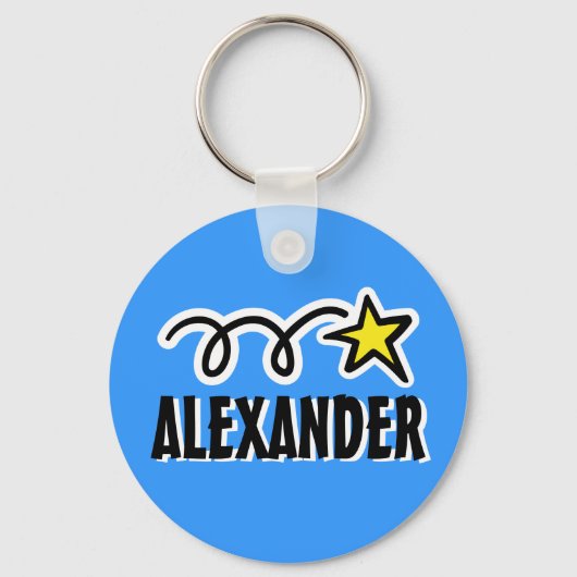 男パーソナライズされた子のキーチェーン |星の付いた青 キーホルダー (正面)