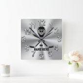 男パーソナライズされた子のホッケーギフトアイディア，ホッケー スクエア壁時計 (ホーム)