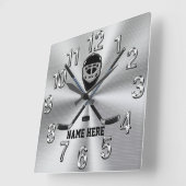 男パーソナライズされた子のホッケーギフトアイディア，ホッケー スクエア壁時計 (傾斜)