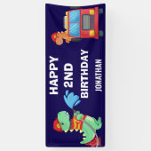 男パーソナライズされた子の恐竜の誕生日パーティー 横断幕 (縦)