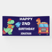 男パーソナライズされた子の恐竜の誕生日パーティー 横断幕 (横)