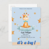 男パーソナライズされた子の赤ちゃんシャワー招待状 案内ポストカード (正面/裏面)