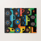 男パーソナライズされた子への贈り物のモンスタートラック2名 ジグソーパズル (横)