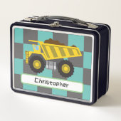 男パーソナライズされた子ダンプトラック子供学校 メタルランチボックス (正面)