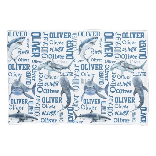 男パーソナライズされた子名のサメ枕 枕カバー (正面)