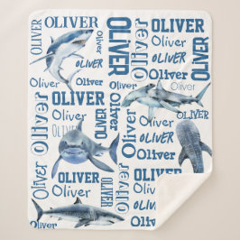 男パーソナライズされた子名のサメ毛布 シェルパブランケット