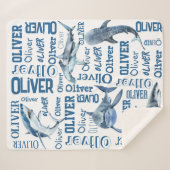 男パーソナライズされた子名のサメ毛布 シェルパブランケット (正面(横))