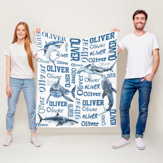 男パーソナライズされた子名のサメ毛布 フリースブランケット (インサイチュ)