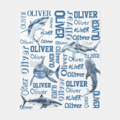 男パーソナライズされた子名のサメ毛布 フリースブランケット (正面)