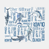 男パーソナライズされた子名のサメ毛布 フリースブランケット (正面(横))