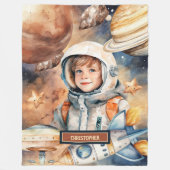 男パーソナライズされた子宇宙飛行士付宇宙毛布 フリースブランケット (正面)
