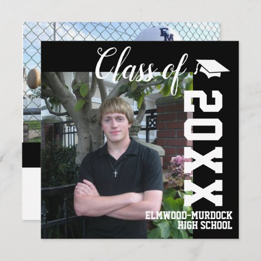 男パーソナライズされた子高校卒業 案内状 (正面/裏面)