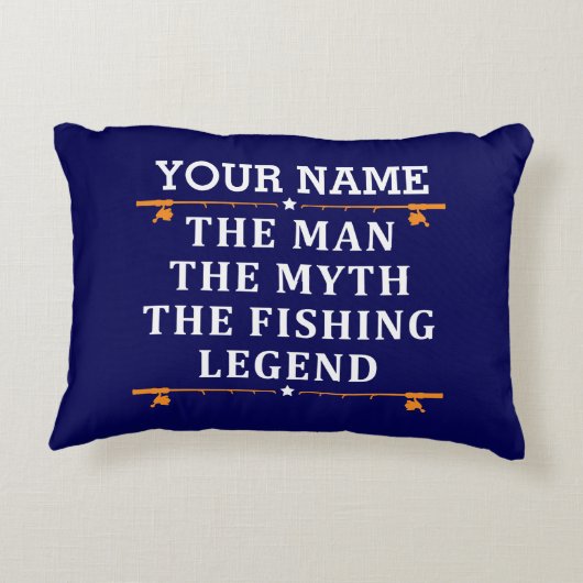 男パーソナライズされた神話魚釣り伝説 アクセントクッション (裏面)