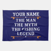 男パーソナライズされた神話魚釣り伝説 キッチンタオル (横)