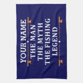 男パーソナライズされた神話魚釣り伝説 キッチンタオル (縦)
