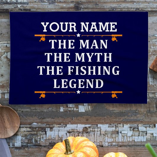 男パーソナライズされた神話魚釣り伝説 キッチンタオル