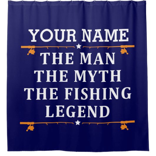 男パーソナライズされた神話魚釣り伝説 シャワーカーテン (正面)