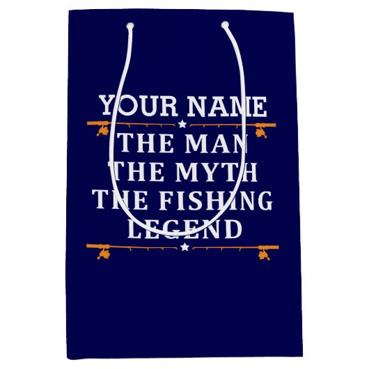 男パーソナライズされた神話魚釣り伝説 ミディアムペーパーバッグ (正面)