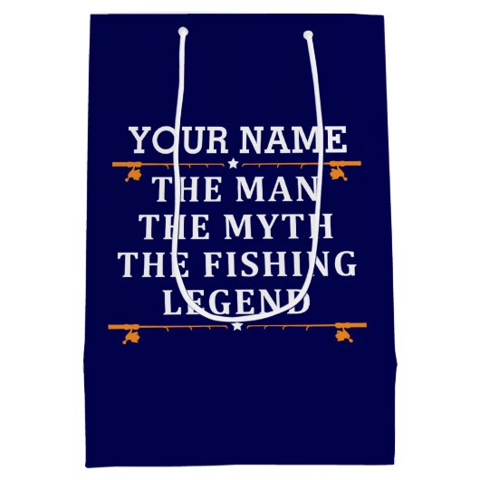 男パーソナライズされた神話魚釣り伝説 ミディアムペーパーバッグ (裏面)