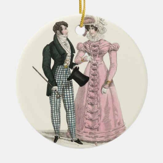 男ビクトリアン性の女性のドレッシーファッション セラミックオーナメント (正面)