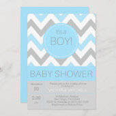 "男モダンの子だ"青/灰色シェブロン赤ちゃんシャワー 招待状 (正面/裏面)