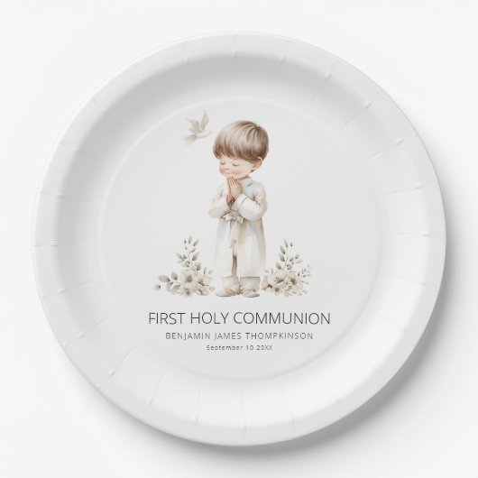 男モダンの子のための聖餐式 ペーパープレート (正面)