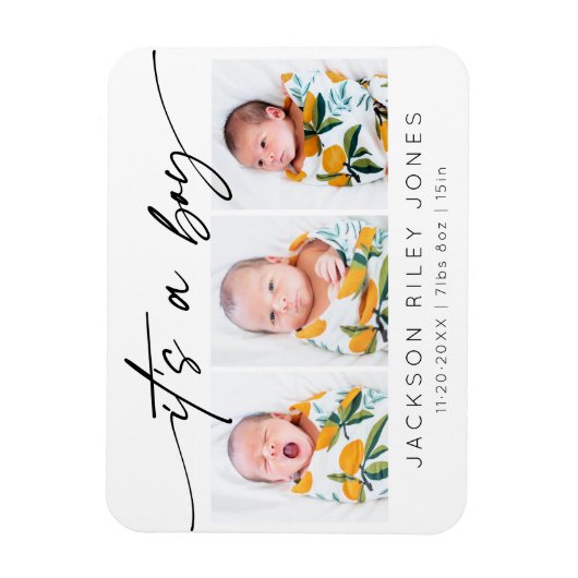 男モダンの子のベビー3写真生まれたばかりのコラージュ マグネット (縦)