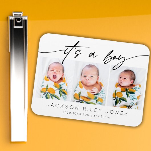 男モダンの子のベビー3写真生まれたばかりのコラージュ マグネット