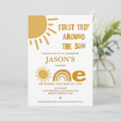 男モダンの子の最初ののまわりに旅The Sun 1st Birthday 招待状 (スタンド正面)
