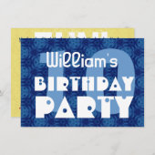 男モダンの子の10歳の誕生日パーティー青いパターン 招待状 (正面/裏面)