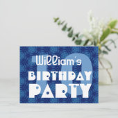男モダンの子の10歳の誕生日パーティー青いパターン 招待状 (スタンド正面)
