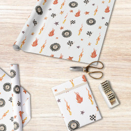 男モダンの子トラック市松模様にの水の色 ラッピングペーパー