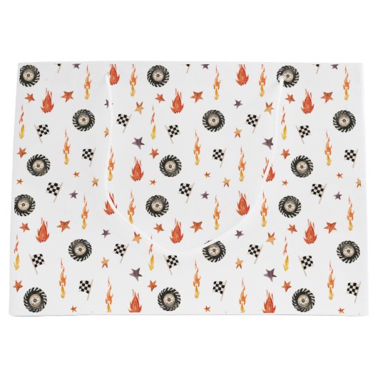 男モダンの子トラック市松模様にの水の色 ラージペーパーバッグ (正面)