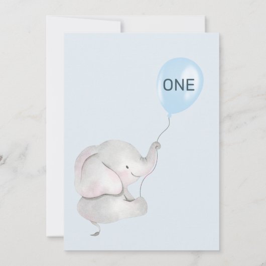 男モダン子エレファントブルーバルーン1st誕生日 招待状 (裏面)
