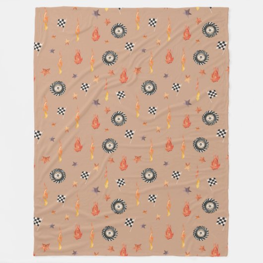 男モダン子水色トラックレーシングタイヤカータンタン フリースブランケット (正面)