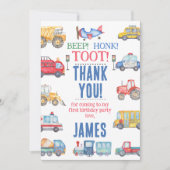 男モダン子輸送第1誕生日サンキューカード 招待状 (正面)