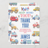 男モダン子輸送第1誕生日サンキューカード 招待状 (正面/裏面)