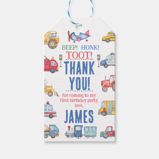男モダン子輸送1st誕生日ありがとうラベル ギフトタグ (正面)