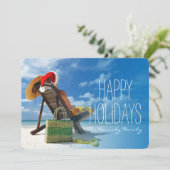 男リラックスはサンタの帽子にビーチを被っている シーズンカード (スタンド正面)