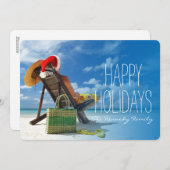 男リラックスはサンタの帽子にビーチを被っている シーズンカード (正面/裏面)