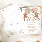 男児の双子が気球を持つ赤素朴ちゃんシャワー 招待状