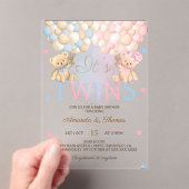 男児ツインが気球とクマ赤ちゃんシャワー アクリル招待状 (インサイチュ (ポータブル))