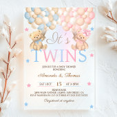 男児ツインが気球とクマ赤ちゃんシャワー アクリル招待状