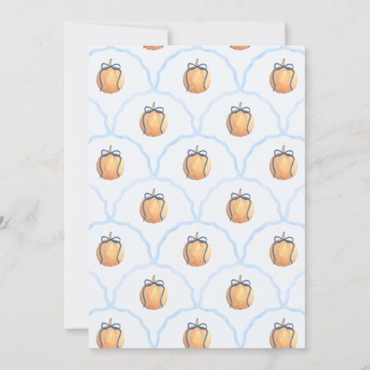男名門私立校風のの子のためのブルーボウ赤ちゃんシャワー付きカボチャ 招待状 (裏面)