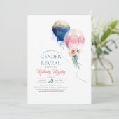 男女がピンクと青の風船のベビーシャワーを浴びる 招待状 (スタンド正面)