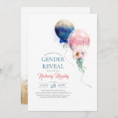 男女がピンクと青の風船のベビーシャワーを浴びる 招待状 (正面/裏面)