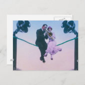 男女が電話線に座る1900 ポストカード (正面/裏面)