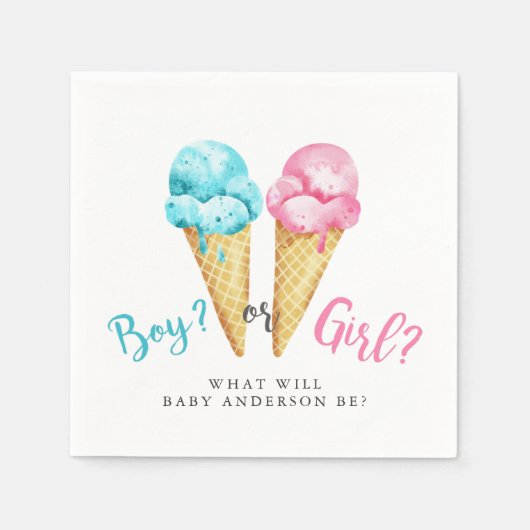 男女のアイスクリームジェンダー表示パーティー スタンダードカクテルナプキン (正面)