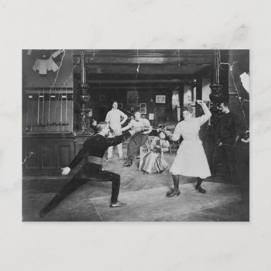 男女フェンシングc1910ヴィンテージ ポストカード (正面)